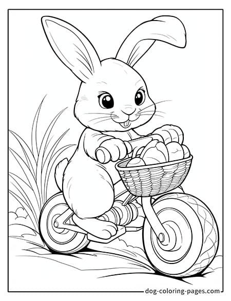 Bunny Coloring Page - Bunny Riding a Bicycle 1801