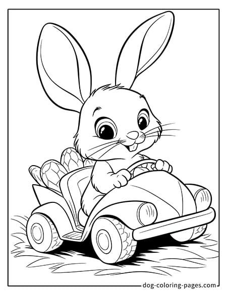 Bunny Coloring Page - Bunny Driving a Car 1901