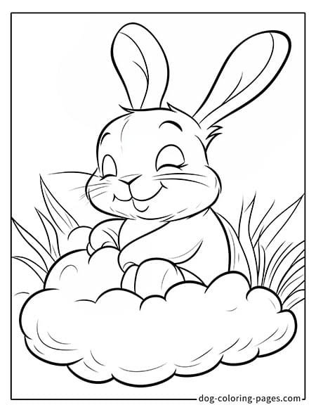 Bunny Coloring Page - Bunny Sleeping on a Cloud 2501