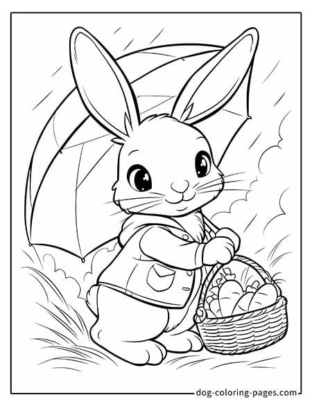 Bunny coloring page of a bunny holding an umbrella in the rain 3001