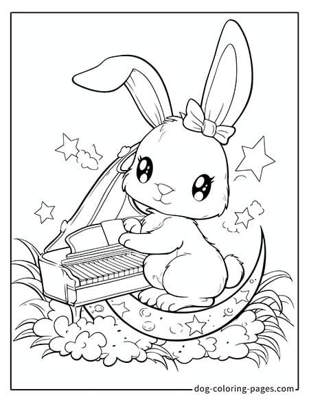 Bunny coloring page of a bunny playing the piano 3101