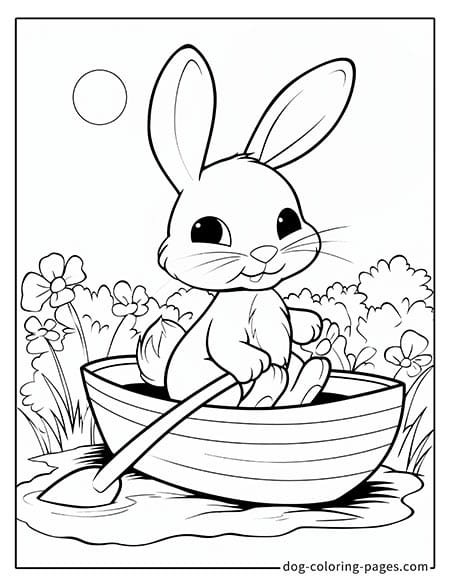 Bunny coloring page of a bunny rowing a boat 3301