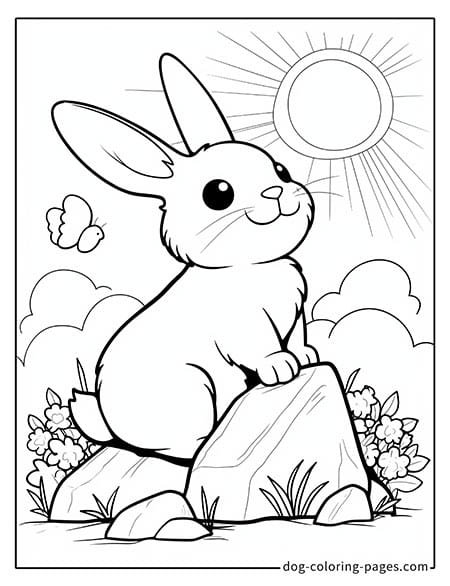 Bunny coloring page of a bunny standing on a mountaintop 3601