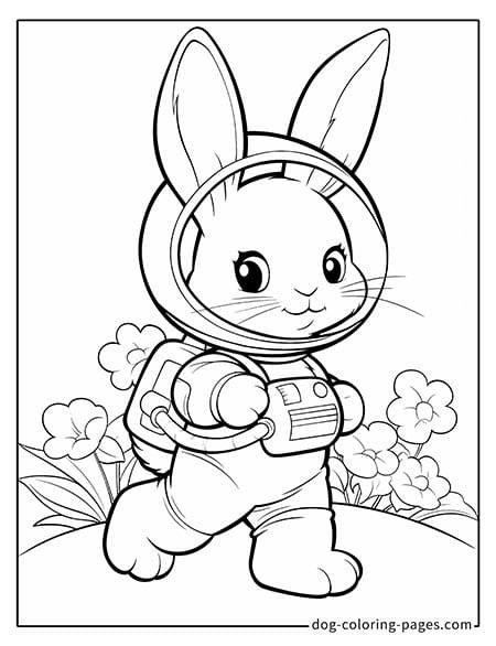 Bunny coloring page of an astronaut bunny in space 3701