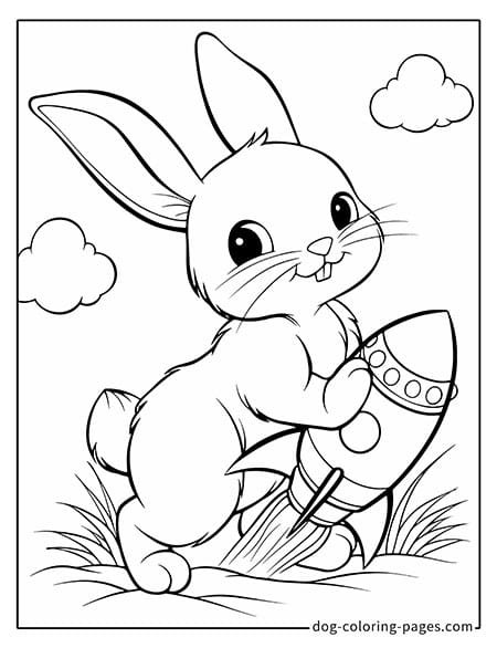 Bunny coloring page of a bunny watching a rocket launch 4301