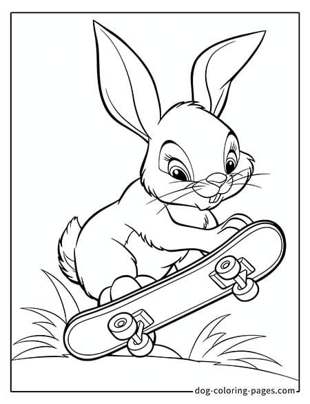 Bunny coloring page of a bunny riding a scooter 5801