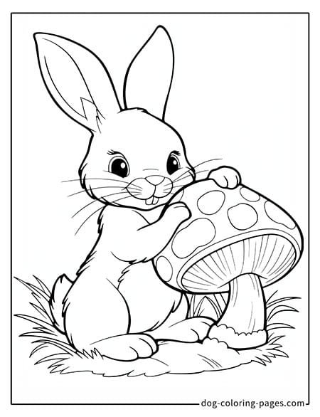 Bunny coloring page of a bunny sitting next to a large mushroom 6101