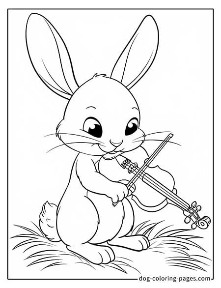 Bunny coloring page of a bunny playing the violin 6501