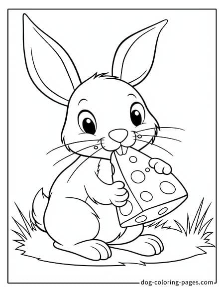 Bunny coloring page of a bunny eating cheese 6601