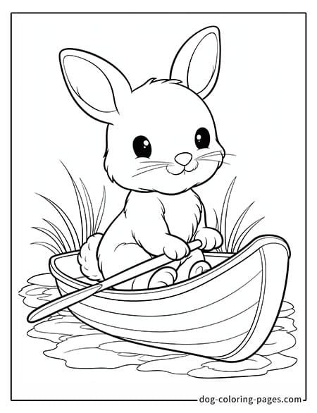 Bunny coloring page of a bunny rowing a boat 6901