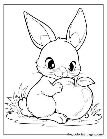 Bunny coloring page of a bunny eating a big apple 7001