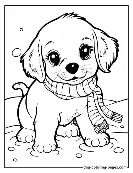 Puppy dog coloring pages - Puppy sitting in the snow 0202