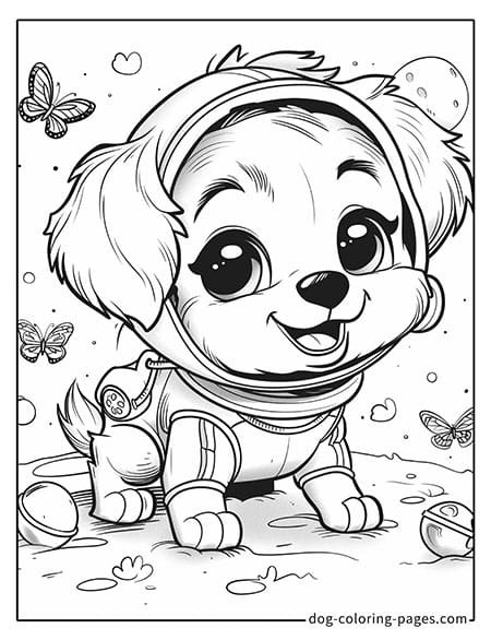 Puppy dog coloring pages - Puppy in an astronaut suit 0505