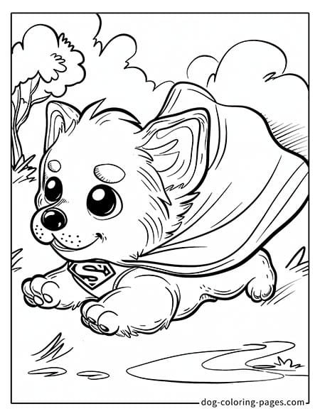 Puppy dog coloring pages - Puppy flying in a superhero costume 0606