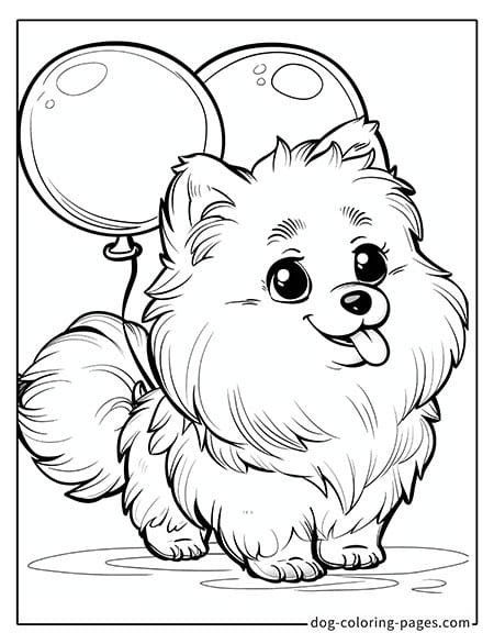 Puppy dog coloring pages - Puppy playing with balloons 0801