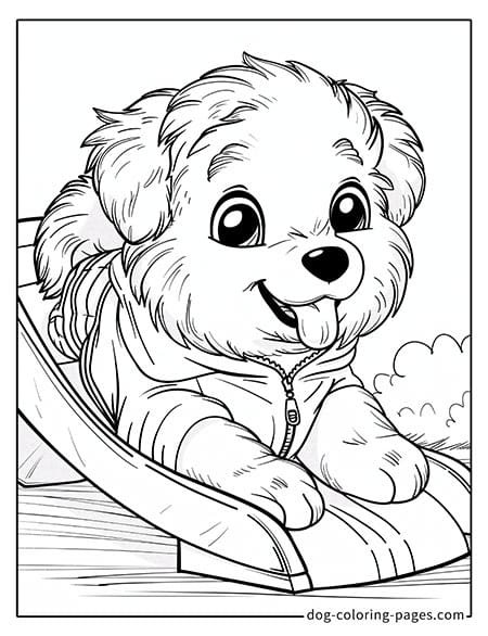 Puppy dog coloring pages - Puppy sliding on a slide 0901