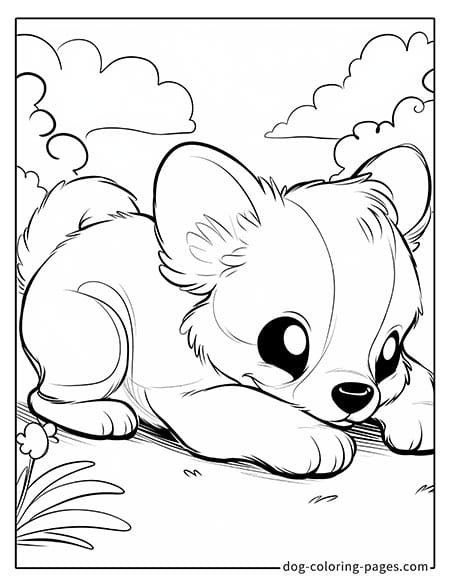 Puppy dog coloring pages - Puppy lying on the ground 1001