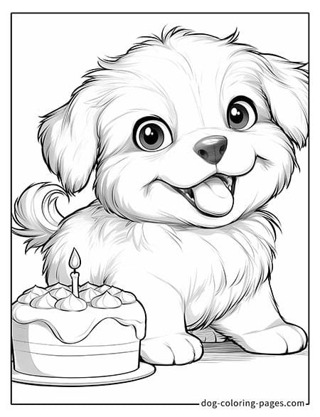 Puppy dog coloring pages - Puppy with a birthday cake 1101