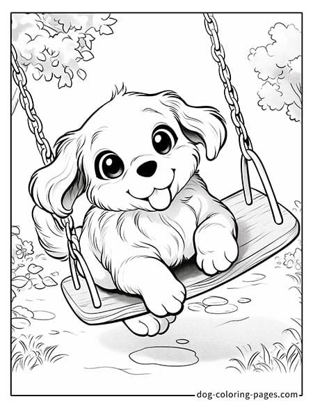 Puppy dog coloring pages - Puppy on a swing 1201