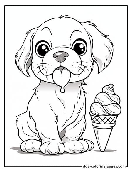 Puppy dog coloring pages - Puppy eating ice cream 1301