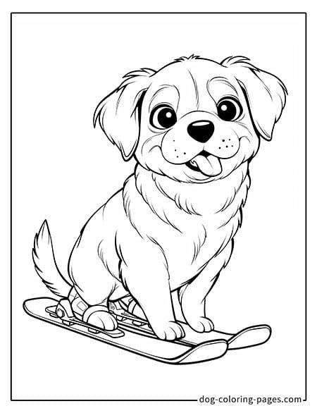 Puppy dog coloring pages - Puppy skiing 1401