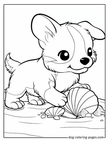 Puppy dog coloring pages - Puppy with seashells 2301