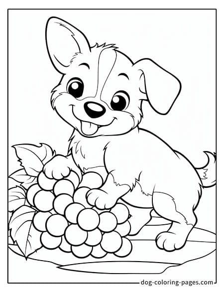 Puppy dog coloring pages - Puppy lying on grapes 2501