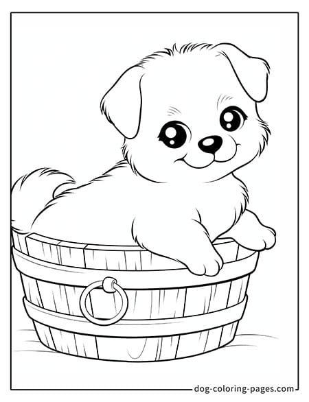 Puppy dog coloring pages - Puppy lying in a bathtub 2601