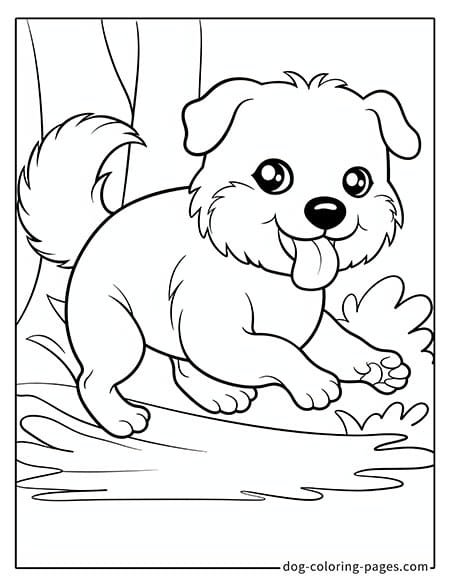 Puppy dog coloring pages - Puppy playing in the forest 2901