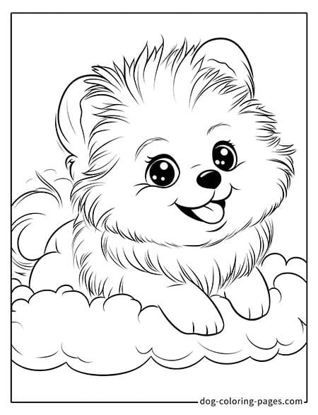 Puppy dog coloring pages - Puppy lying on a cloud 3101