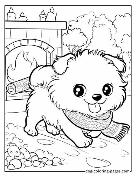 Puppy dog coloring pages - Puppy by the wall-mounted heater 3301