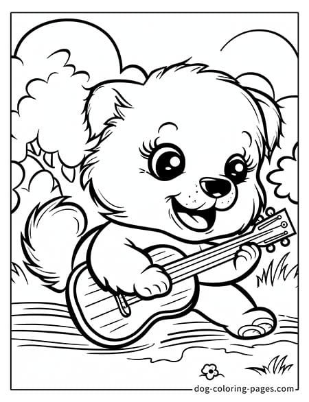 Puppy dog coloring pages - Puppy playing guitar 3401