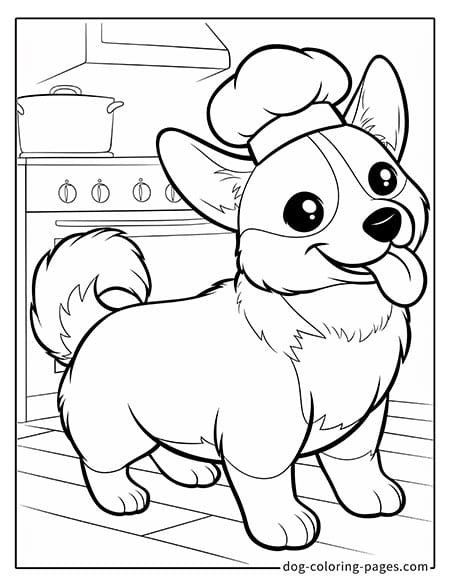 Puppy dog coloring pages - Puppy wearing a chef's hat 4201