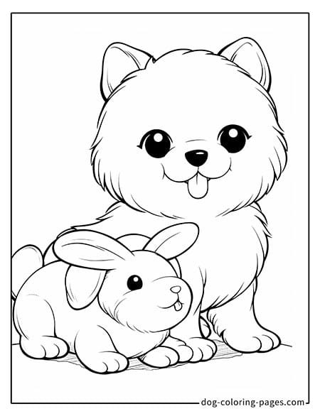 Puppy dog coloring pages - Puppy and rabbit sitting together 4301