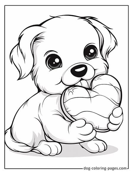 Puppy dog coloring pages - Puppy holding a heart-shaped bread 4901