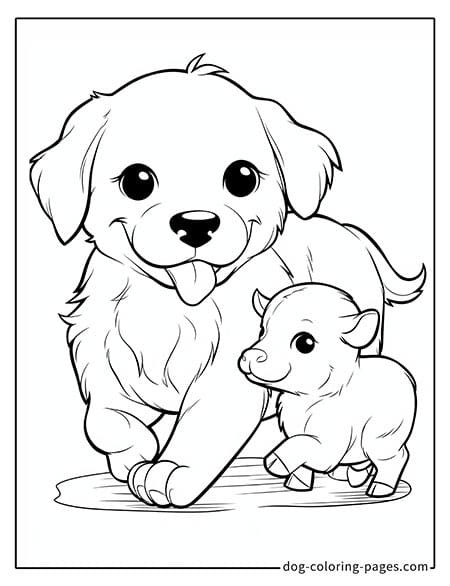 Puppy dog coloring pages - Puppy playing with a calf 5001