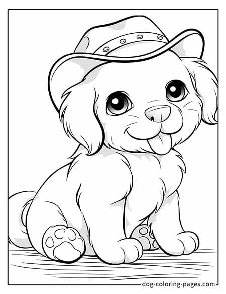 Puppy dog coloring pages - Puppy wearing a cowboy hat 5201