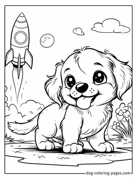 Puppy dog coloring pages - Puppy watching a rocket launch 5301