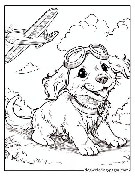 Puppy dog coloring pages - Puppy looking at an airplane in the sky 5601