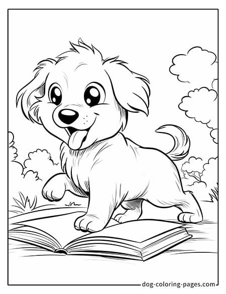 Puppy dog coloring pages - Puppy reading a book 5701