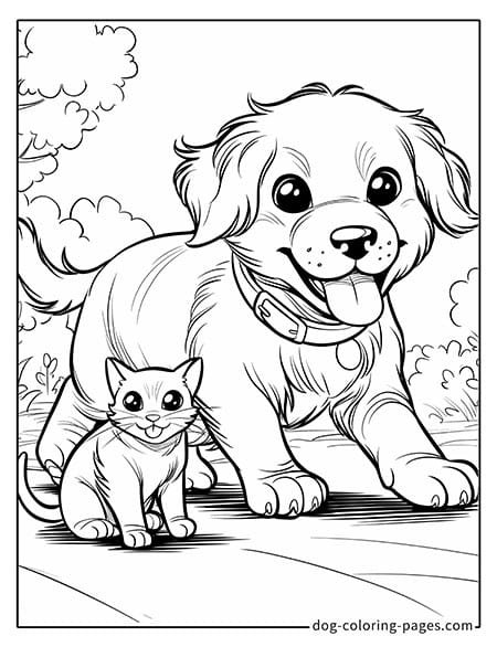 Puppy dog coloring pages - Puppy and kitten walking together 5901