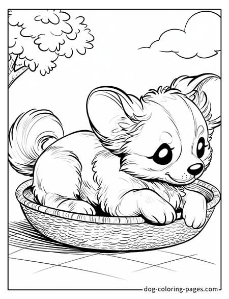 Puppy dog coloring pages - Puppy lying in a dustpan 6001