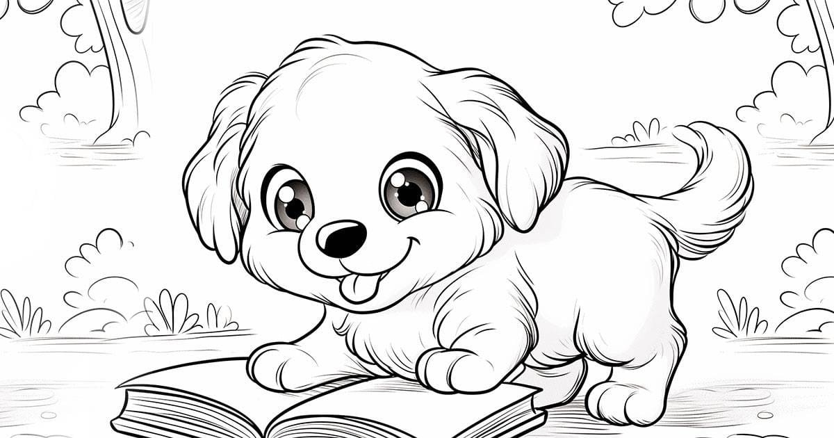 Puppy dog coloring pages - Puppy reading a book 6101