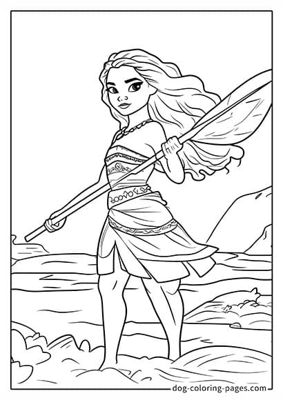 Moana 2 Coloring Pages - Standing on the Boat with a Paddle 05