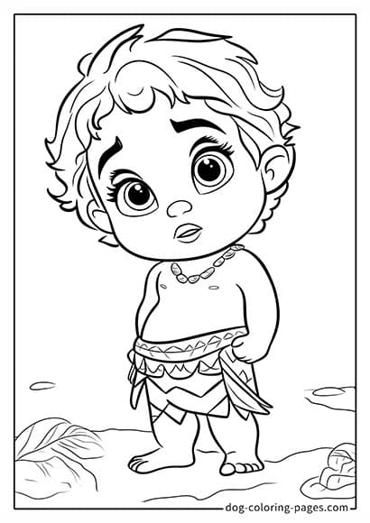 Moana 2 Coloring Pages - Baby Moana Standing on the Beach 06