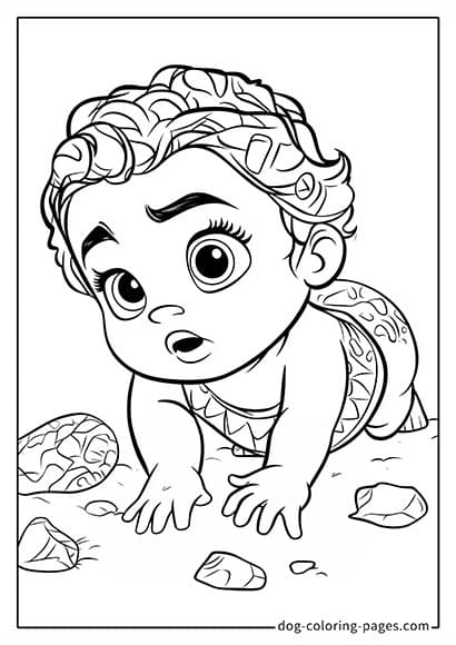 Moana 2 Coloring Pages - Baby Moana Crawling on the Beach 08