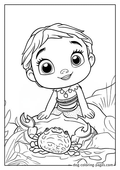 Moana 2 Coloring Pages - Baby Moana Playing with a Crab 10