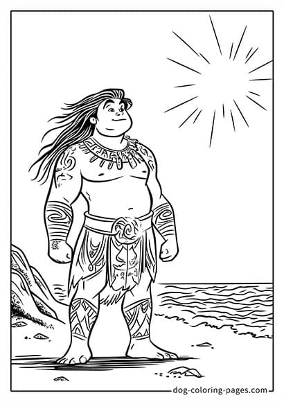 Moana 2 Coloring Pages - Maui Standing on the Beach 13