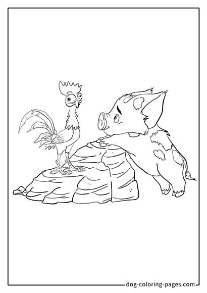 Moana 2 Coloring Pages - Hei Hei and Pua Standing Together 24